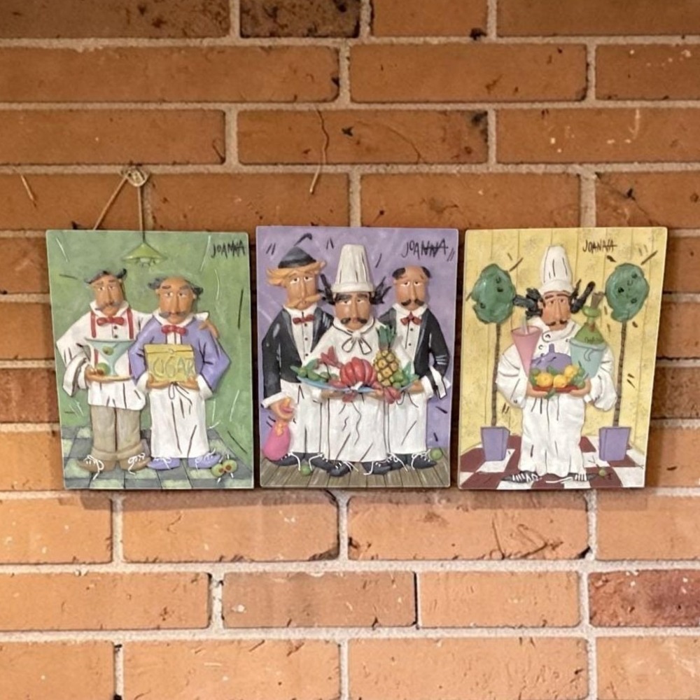 Italian Kitchen Wall Plaques by Joanna, Set of 3, Vintage Inspired Chefs/ Waiter